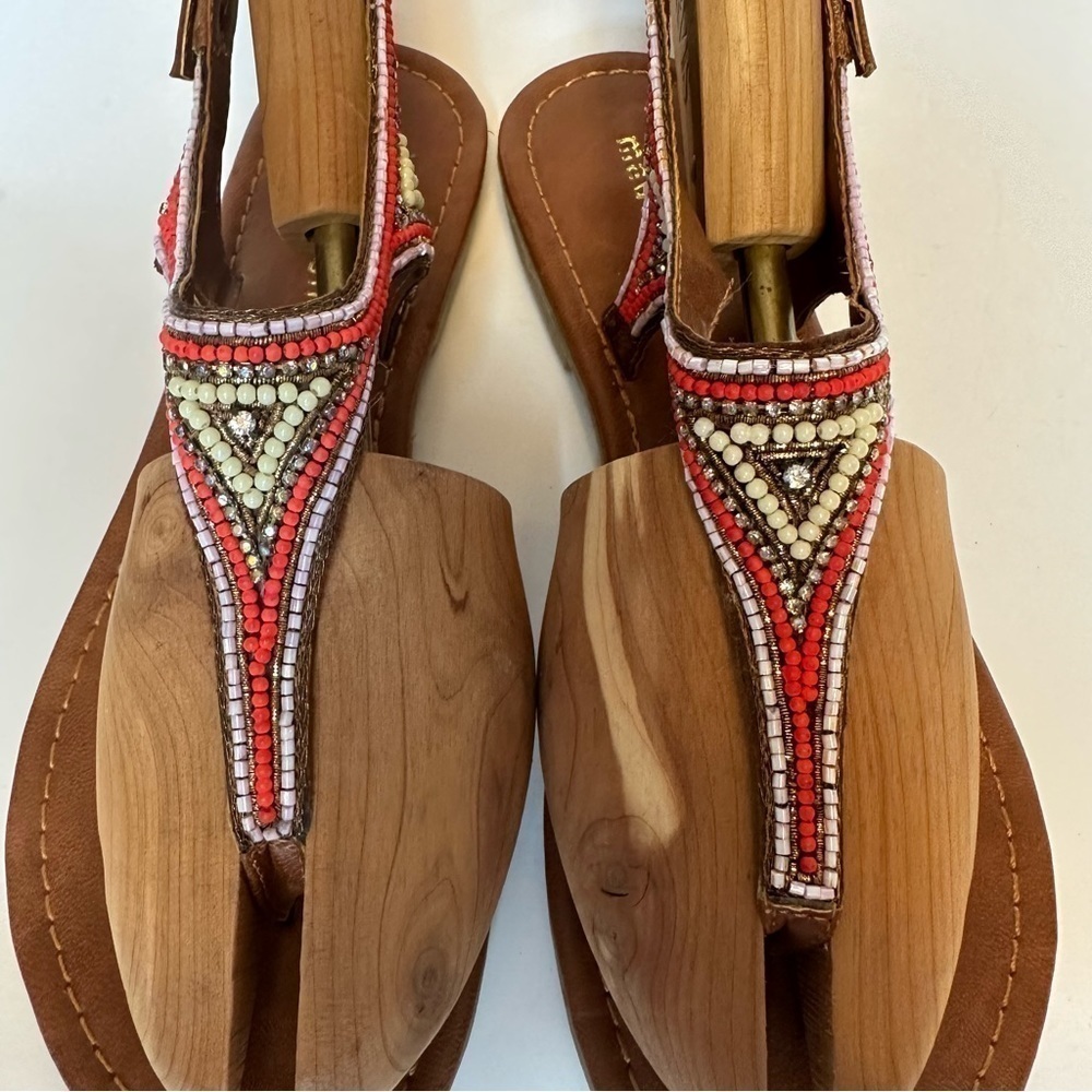 Steve Madden Girl Womens 8.5M Faux Leather Beaded Back strap Thong Sandals Boho - Picture 9 of 16